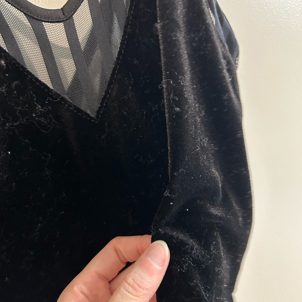 Topshop Black Velvet Bodysuit with Sheer Stripes - Picture 2 of 5